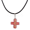Glass Seed Cross Pendant Necklaces NJEW-MZ00025-01-1