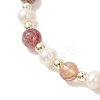 Natural Auralite 23 & Cultured Freshwater Pearl Beaded Stretch Bracelets for Women BJEW-JB13356-3