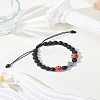 1Pc Frosted Natural Black Stone Round Beaded Braided Bead Bracelets for Unisex BJEW-LP0012-18-1