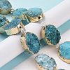 Golden Plated Dyed Oval Natural Drusy Quartz Crystal Beads Strands G-F144-07-4