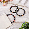 3Pcs 3 Styles 8MM Round Natural Tiger Eye & Black Onyx & Black Obsidian & Synthetic Non-Magnetic Hematite Beads Stretch Bracelets for Women Men BJEW-TA0001-20-7