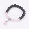 Natural Lava Rock and Rose Quartz Charm Bracelets BJEW-P180-D09-1