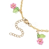 Faceted Round Natural Howlite & Glass Seed Beaded Flower Tassel Brass Cable Chain Anklets for Women AJEW-MZ00007-02-5