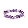Natural Amethyst & Lampwork Evil Eye Round Beaded Stretch Bracelet BJEW-JB08713-06-1
