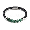 Natural Fuchsite Round Bead Braided Leather Cord Bracelets for Men Women BJEW-A009-11P-01-1