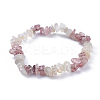 Natural White Moonstone & Strawberry Quartz Chip Stretch Bracelets BJEW-JB04490-05-1