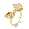 Bowknot Brass Micro Pave Clear Cubic Zirconia Open Cuff Rings for Women LS-RJEW-C098-19G-1