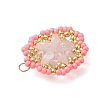 Natural Rose Quartz & Glass Seed Beaded Flower Pendants PALLOY-MZ01211-01-4