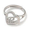 Heart with Letter Rack Plating Brass Micro Pave Cubic Zirconia Adjustable Rings for Women RJEW-I105-06P-R-2