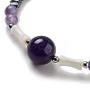 Natural Amethyst Round & Synthetic Non-magnetic Hematite & White Shell Beaded Bracelets for Women BJEW-K251-02F-3