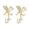 Rack Plating Brass Pave Clear Cubic Zirconia Bowknot Connector Charms KK-Z064-35G-01-1