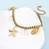 Starfish & Shell Shape 304 Stainless Steel Charm Bracelets BJEW-F519-02B-G-3