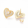 Heart Brass Pave Clear Cubic Zirconia Stud Earrings EJEW-M258-32G-2