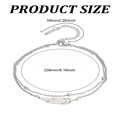 1Pc Feather Stainless Steel Link Chain Double Chain Anklets for Women AJEW-LP0007-82P-1