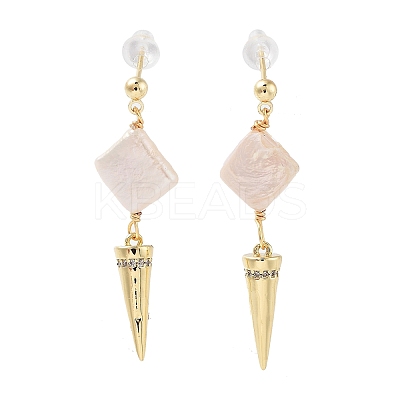 Natural Pearl Dangle Stud Earrings EJEW-P256-40G-1