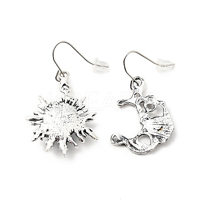 Resin Beaded Moon and Sun Asymmetrical Earrings LS-EJEW-C036-01A-1