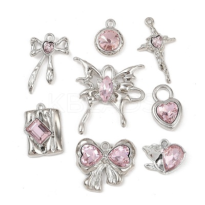 8Pcs 8 Styles Rack Plating Alloy Glass Pendants FIND-FP0002-94-1