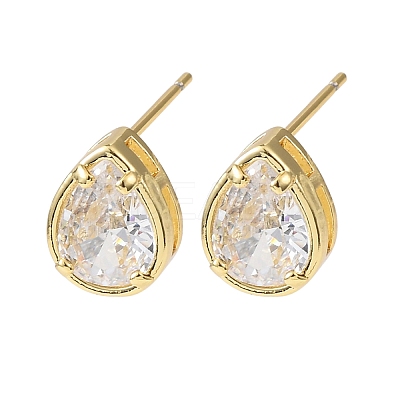 Brass Micro Pave Clear Cubic Zirconia Stud Earrings EJEW-C174-02G-G-1