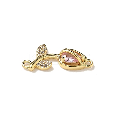 Brass Pave Cubic Zirconia Tulip Flower Connector Charms KK-I276-51G-02-1