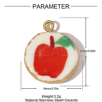 Flat Round Apple Pattern Porcelain Pendants STAS-OY005-80G-1