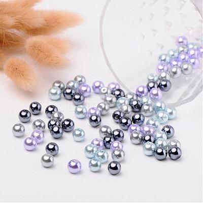 Silver-Grey Mix Pearlized Glass Pearl Beads HY-X006-8mm-13-1