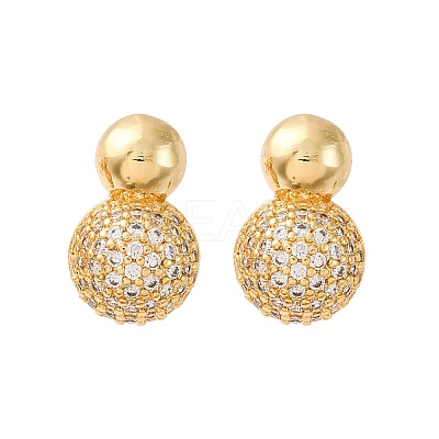 Rack Plating Brass Micro Pave Clear Cubic Zirconia Round Ball Stud Earring EJEW-H099-09G-1-1