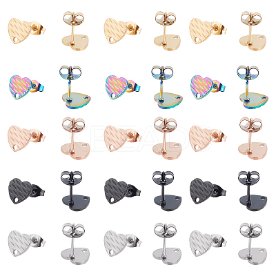 30Pcs 5 Colors Ion Plating(IP) 304 Stainless Steel Stud Earring Findings STAS-UN0029-83-1