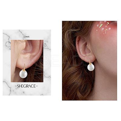Pearl Earrings Gray Round Ball Hoop Dangle Earrings Stud Elegant Shell Pearl Drop Stud Imitation Freshwater Cultured Pearls Earrings Brass Charms Jewelry Gift for Women JE1096A-1