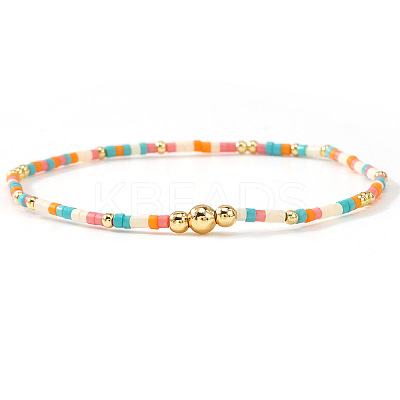 Bohemian Style Brass & Glass Seed Bead Stretch Bracelets for Women AC5136-4-1