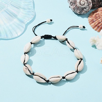Natural Shell Braided Bead Anklet with Synthetic Turquoise Beads AJEW-AN00561-02-1