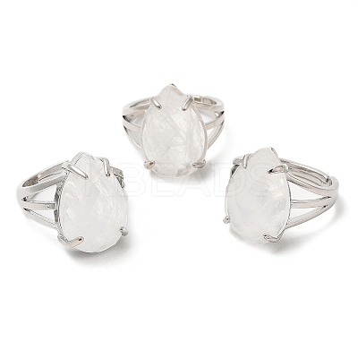 Natural Quartz Crystal Teardrop Adjustable Rings RJEW-K241-03P-11-1