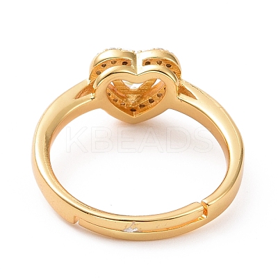 Clear Cubic Zirconia Heart Adjustable Ring RJEW-C029-05G-1