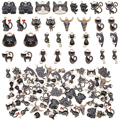 64Pcs 16 Style Light Gold Plated Alloy Pendants ENAM-PH0002-46-1