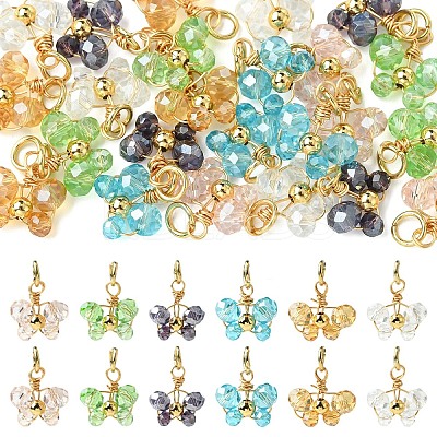24Pcs 6 Styles Electroplate Glass with Brass Pendants PALLOY-YW00208-1