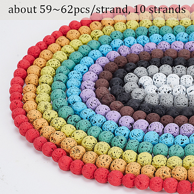 10 Strands 10 Colors Synthetic & Natural Lava Rock Beads Strands G-OC0005-04-1