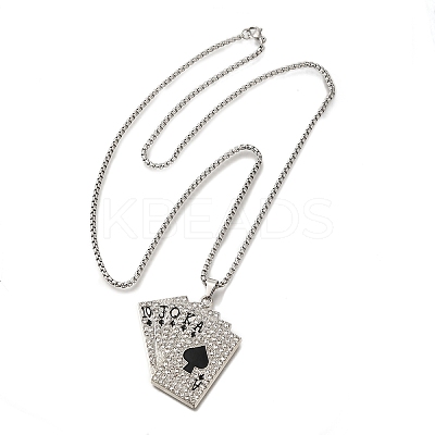Alloy Full Crystal Rhinestone Playing Cards Pendant Necklaces NJEW-R001-01P-02-1