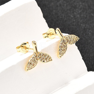 Fishtail Brass Micro Pave Clear Cubic Zirconia Stud Earrings EJEW-A135-15G-1