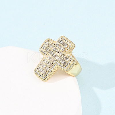 Adjustable Brass Micro Pave Cubic Zirconia Cuff Rings for Women RJEW-B139-03G-1