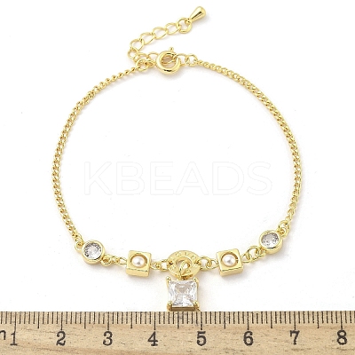 Brass Micro Pave Clear Cubic Zirconia Charm Bracelets for Women BJEW-C083-01B-G-1