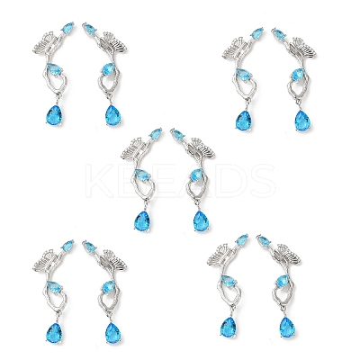 Sky Blue Cubic Zirconia Butterfly with Teardrop Dangle Sutd Earring EJEW-H092-02P-1