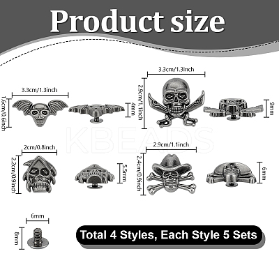 20 Bags 4 Styles Tibetan Style Alloy Rivets FIND-PH0059-91-1