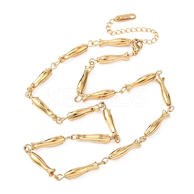 304 Stainless Steel Fish Link Chain Necklaces for Women NJEW-K299-01G-1