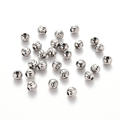Tarnish Resistant 201 Stainless Steel Corrugated Beads STAS-S103-17C-P-1