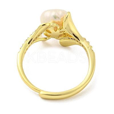 Natural Pearl Flower of Life Adjustable Ring RJEW-H220-26G-1