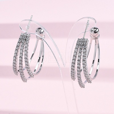 Triple C-Shaped Brass Micro Pave Clear Cubic Zirconia Stud Earrings EJEW-R025-29P-1