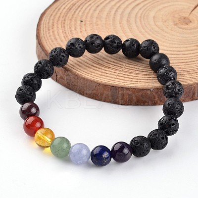 Chakra Natural Lava Rock Beaded Stretch Bracelets BJEW-JB02225-01-1