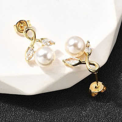 Horse Eye with Round Brass Micro Pave Clear Cubic Zirconia Stud Earrings EJEW-A135-27G-1