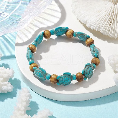Beach Turtle Dye Synthetic Turquoise Beaded Stretch Barcelets BJEW-JB10291-01-1