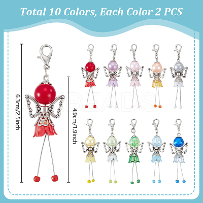 20Pcs 10 Colors Angel ABS Plastic Pearl & Acrylic & Alloy Pendant Decorations HJEW-PH02228-1