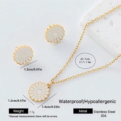 304 Stainless Steel Enamel Flower Pendant Necklace & Stud Earrings Set for Women BR4315-1-1
